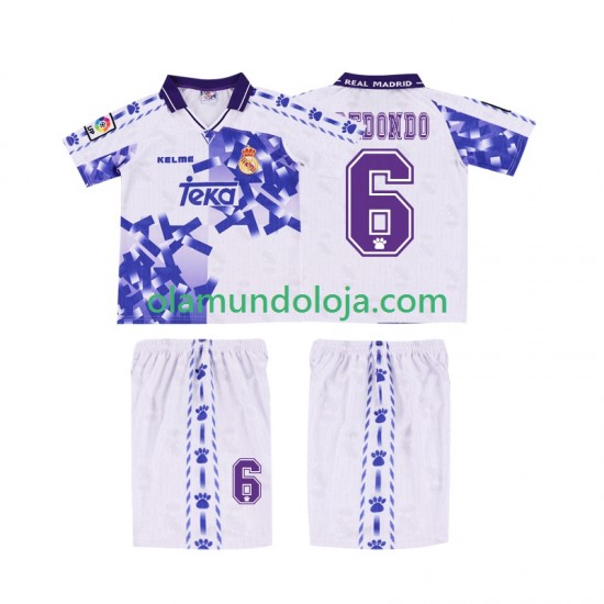 Camisola Real Madrid REDONDO 6 1996 1997 Retro Criança Equipamento Terceiro Manga Curta